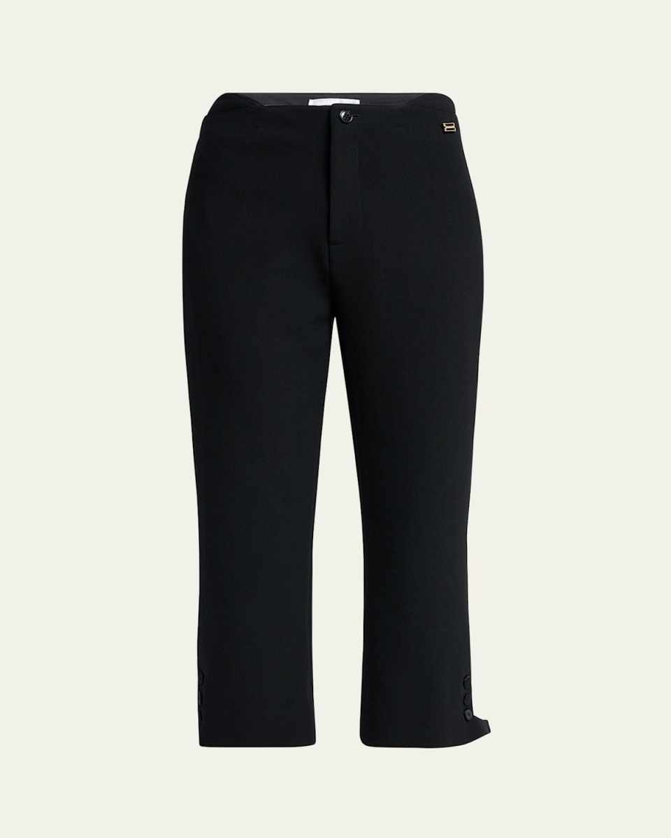 Buttoned Cuff Cropped Wool Trousers